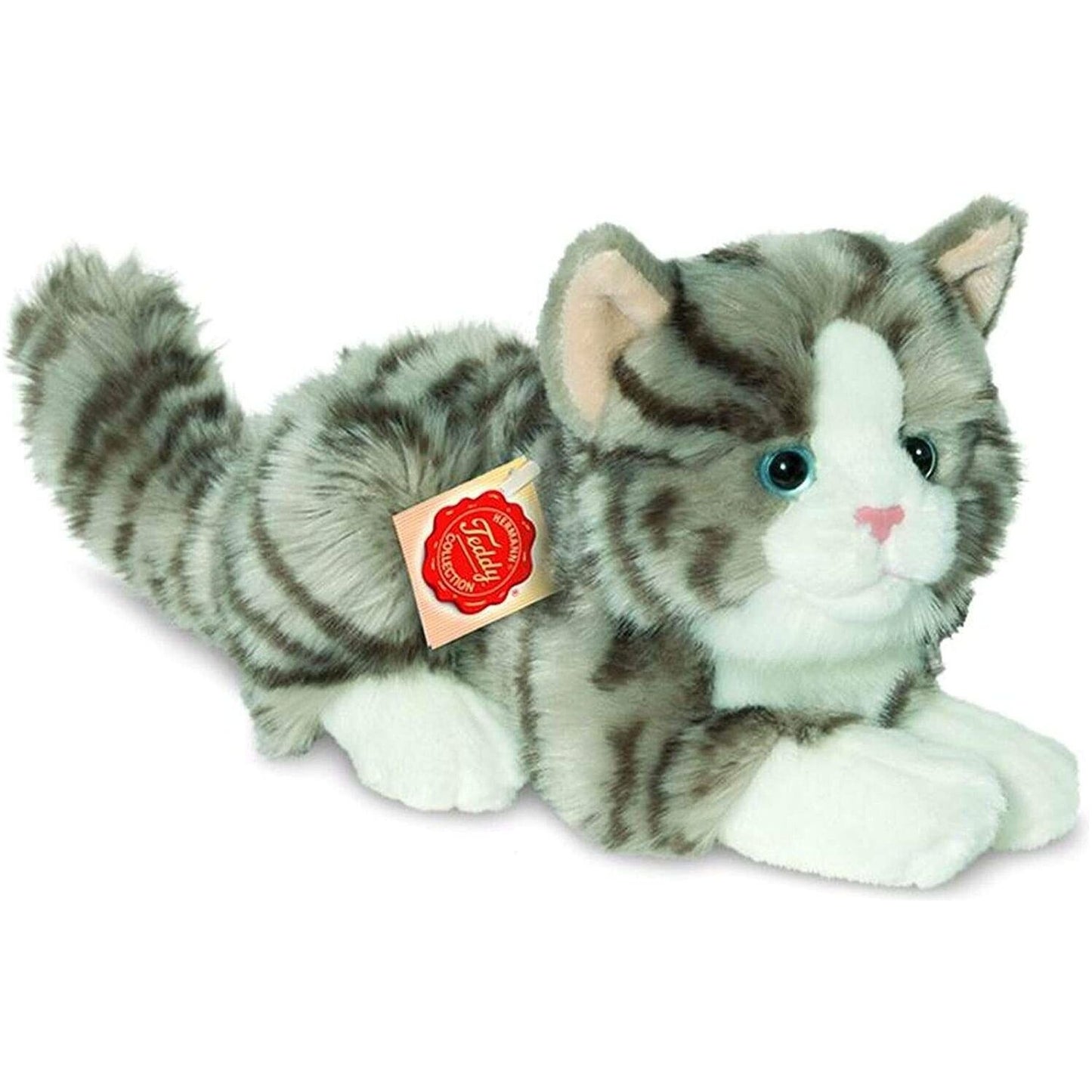 Teddy Hermann Katze grau liegend 20 cm 90691 Kuscheltier Plüschtier