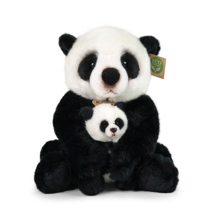 Panda mit Baby sitzend 27 cm Kuscheltier Plüschtier Stofftier Nachhaltig