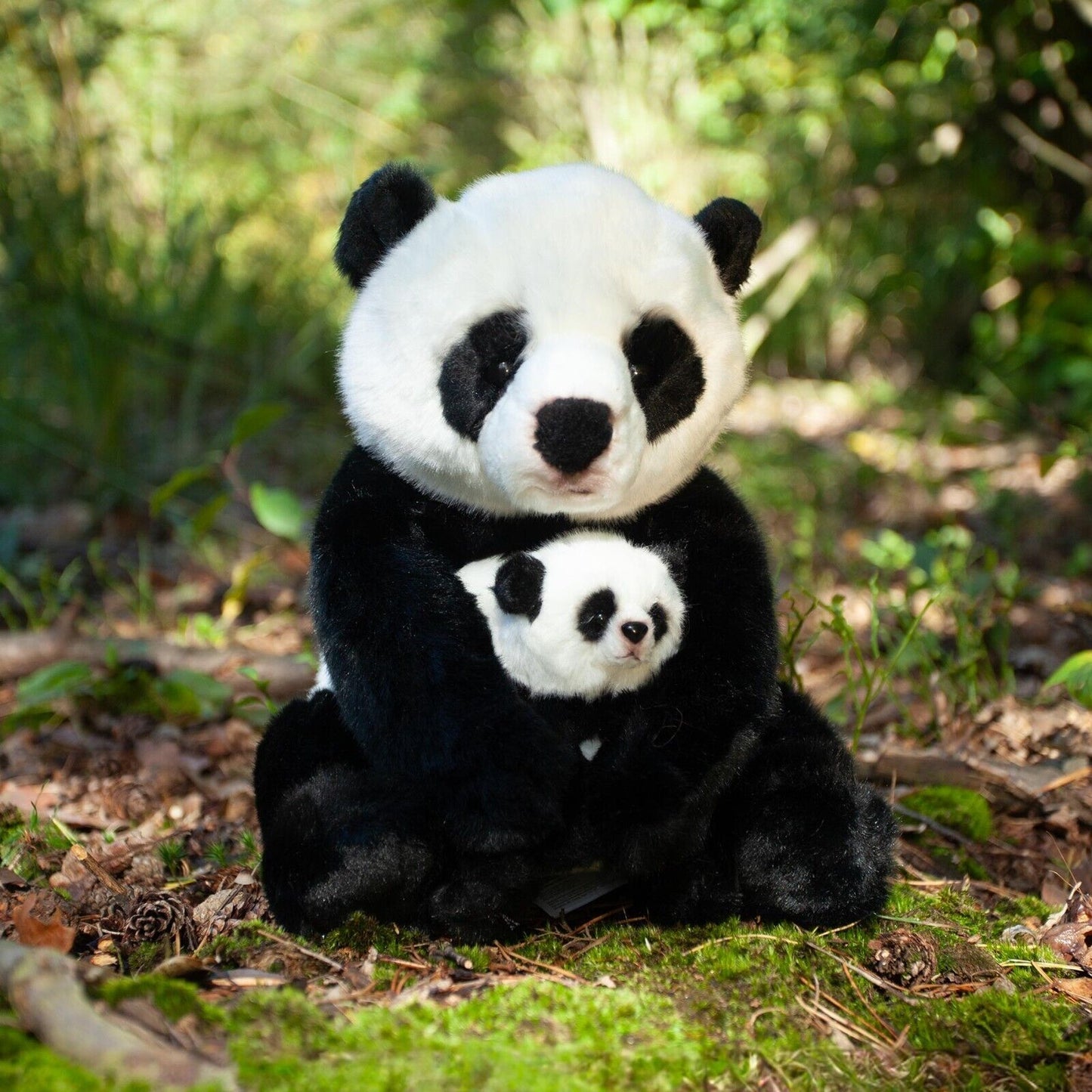 Panda mit Baby sitzend 27 cm Kuscheltier Plüschtier Stofftier Nachhaltig