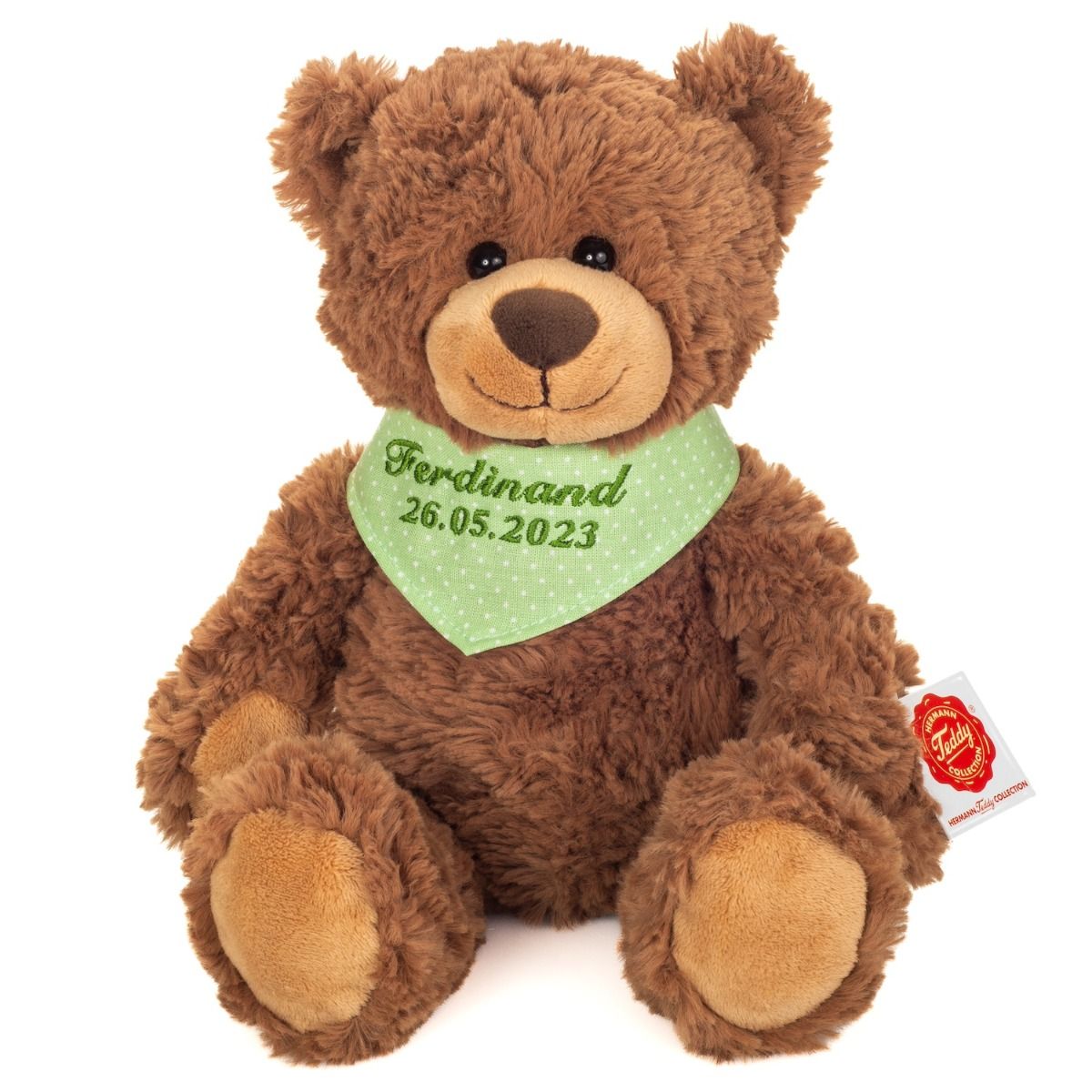 Teddy Hermann Schlenkerteddy braun mit individueller Bestickung (grünes Halstuch) 30 cm 94649-gruen-Teddy-Hermann GmbH-Teddy Cool Shop