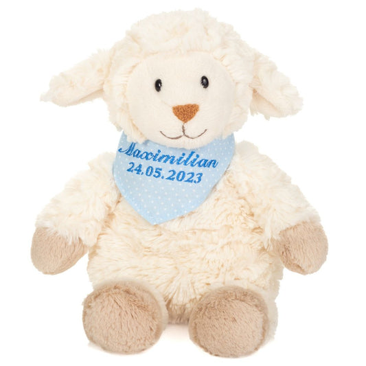 Teddy Hermann Schäfchen Maggi mit individueller Bestickung (blaues Halstuch) 25 cm 94692-blau-Teddy-Hermann GmbH-Teddy Cool Shop